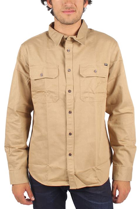 HUF - Mens Potrero Long Sleeve Work Shirt in Khaki