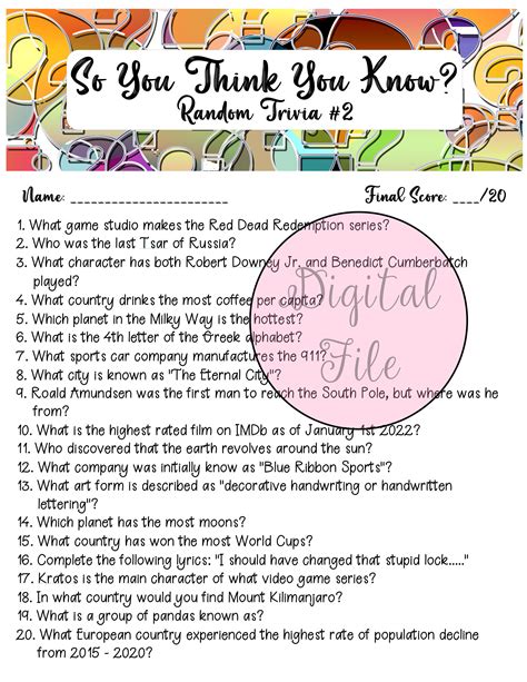 Random Trivia 2//fun Quiz//printable Trivia//random Trivia - Etsy