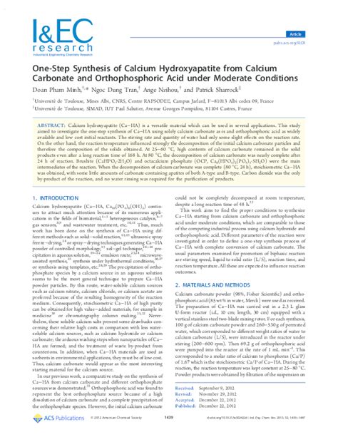 (PDF) One-Step Synthesis of Calcium Hydroxyapatite from Calcium ...