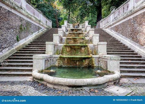 Fountain Waterfall in Botanical Garden in Trastevere, Rome Italy Stock ...