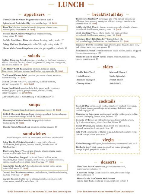 Menu for The Henry (3708 S Las Vegas Blvd Las Vegas NV, 89109)