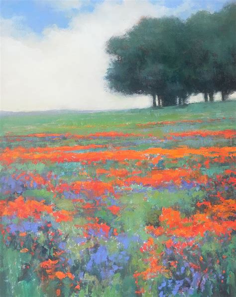 Red Poppy Field, flower field impressionist landscape oil painting ...