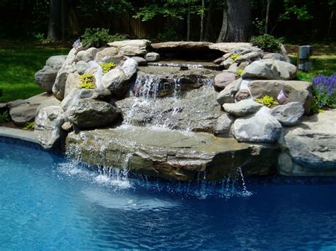 Gorgeous Waterfall for inground pool with natural stone and boulders ...