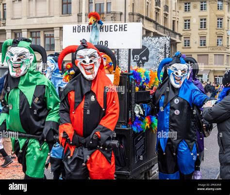 scary jester Costume at the Basel Fasnacht parade in Switzerland Stock ...