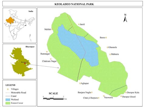 Location of Keoladeo National Park and the neighboring villages (drawn ...