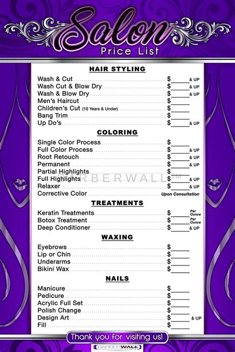 Salon Poster for Beauty Salon | Beauty Salon Price List-Barberwall.com ...