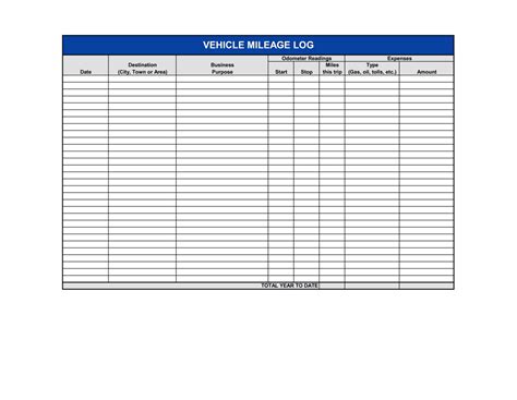 Excel Mileage Log Template