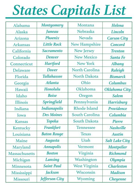 US State Capitals List - 11 Free PDF Printables | Printablee