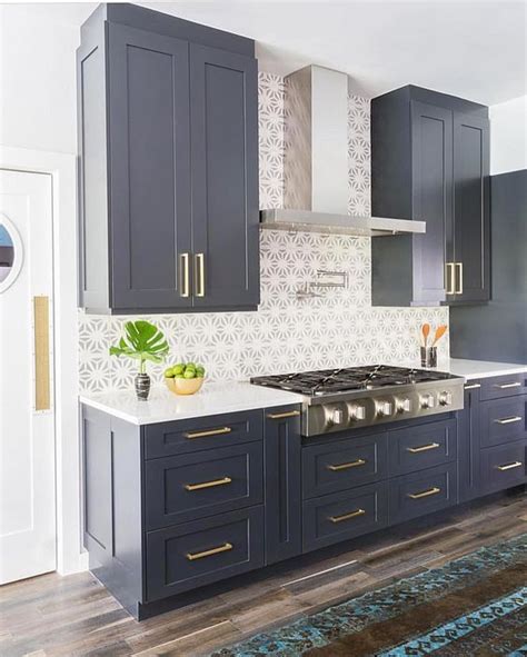 Dark Blue Kitchen Cabinets With Gold Hardware