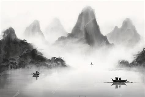 Premium AI Image | Chinese landscape ink painting