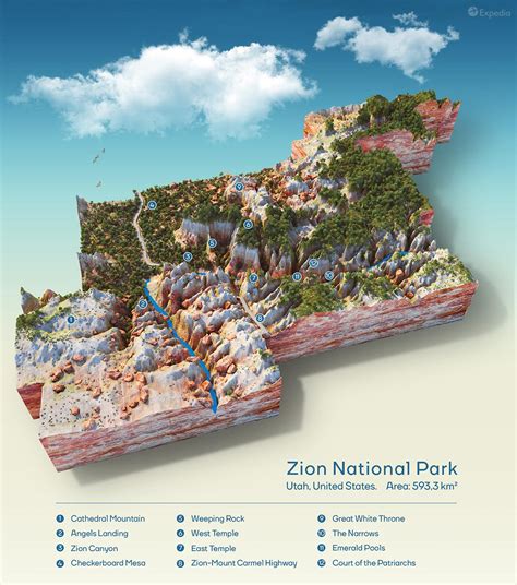 A topographic map of Zion National Park