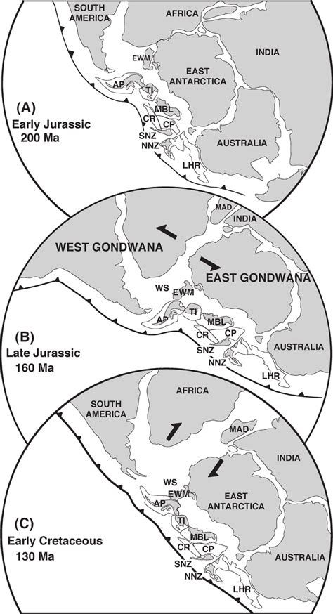 Gondwana tight fit reconstruction and breakup model. Continent and ...