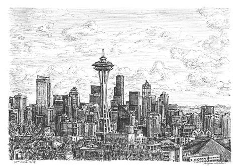 Seattle skyline - Original drawings, prints and limited editions by ...