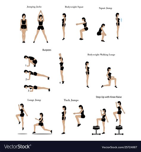 Fat burning workout exercises Royalty Free Vector Image