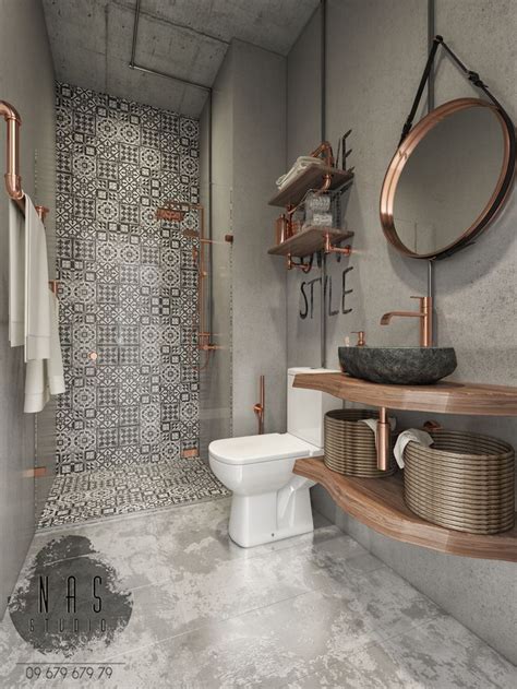 modern bathroom with copper decoration. Looks highly sophistcated ...