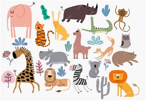 Premium Vector | Cute Jungle Animals Vector Set