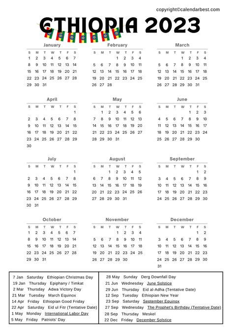 Ethiopian Holiday Calendar 2023 - Printable Word Searches