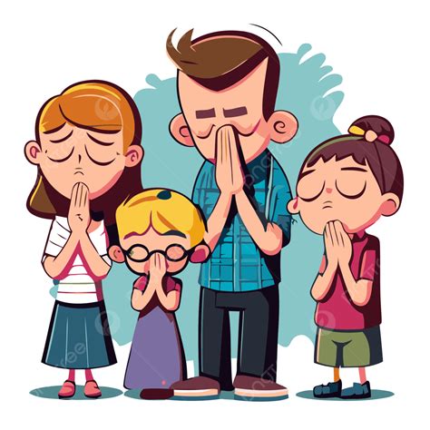 Family Praying Vector, Sticker Clipart Cartoon Family Praying, Sticker ...