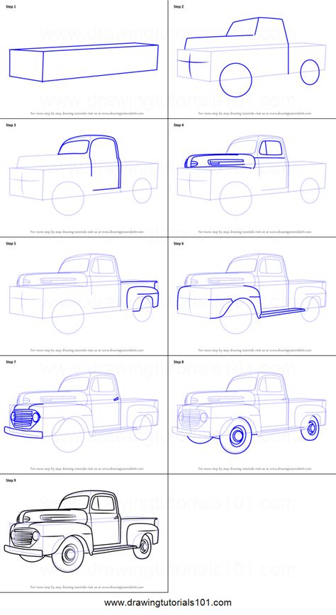 How to Draw Vintage Truck v2 printable step by step drawing sheet ...