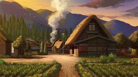 ArtStation - Japanese village in the sunset