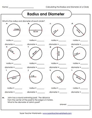 Radius & Diameter Worksheets, Circumference & Area Worksheets