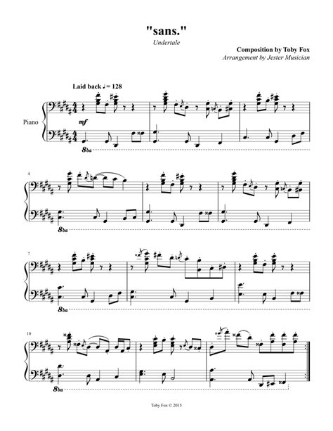 Undertale - 015 "sans." sheet music for Piano download free in PDF or MIDI