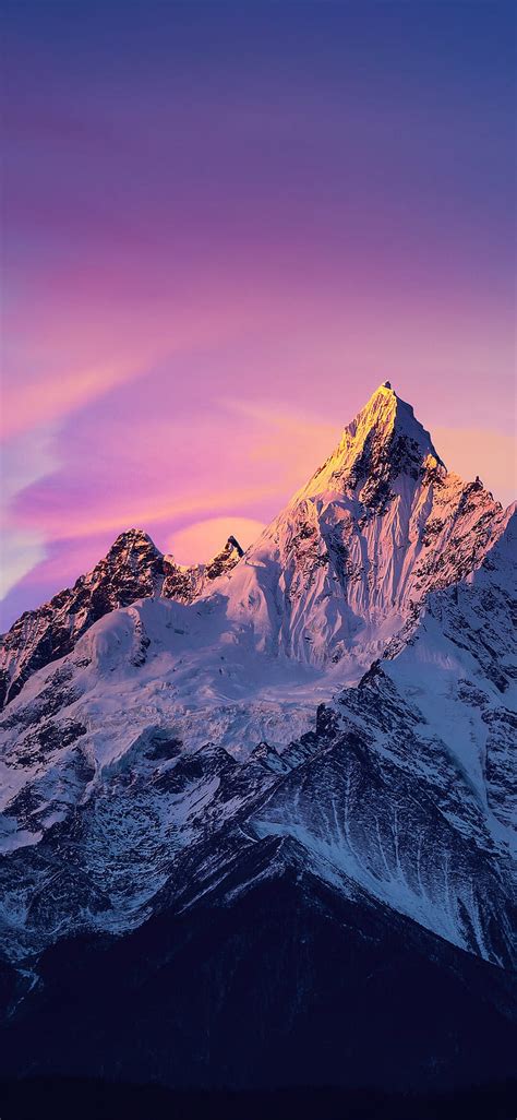 Snow mountains, red sky, HD phone wallpaper | Peakpx