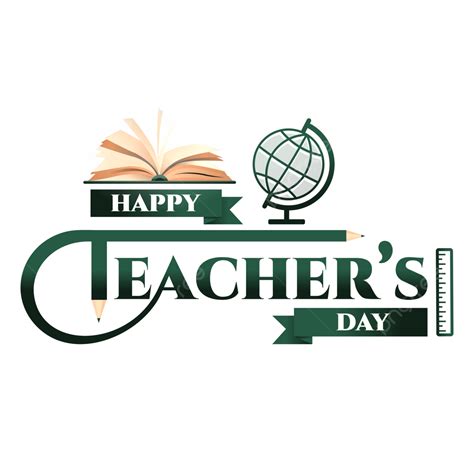 Green Typography Of Happy Teachers Day With Book Illustration Greetings ...