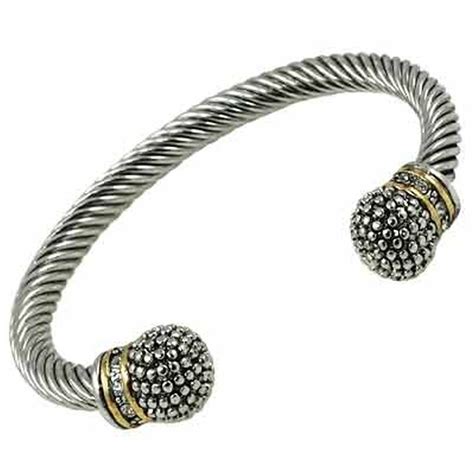 Designer`s Touch Two-Tone Silver Cuffs Twisted Wire Cable Bracelet ...