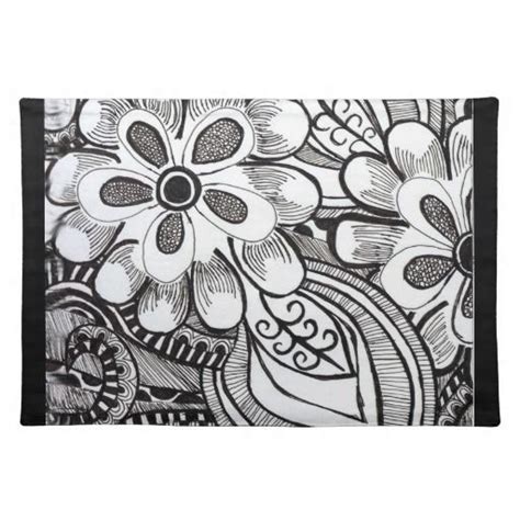 Black and White Flower Print Cloth Place Mat | Drawings, Pattern ...