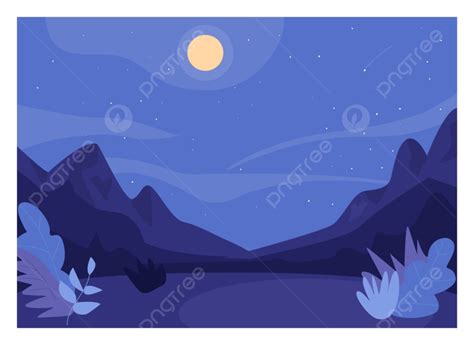 Nighttime Forest Clearing Flat Color Vector Illustration Background ...