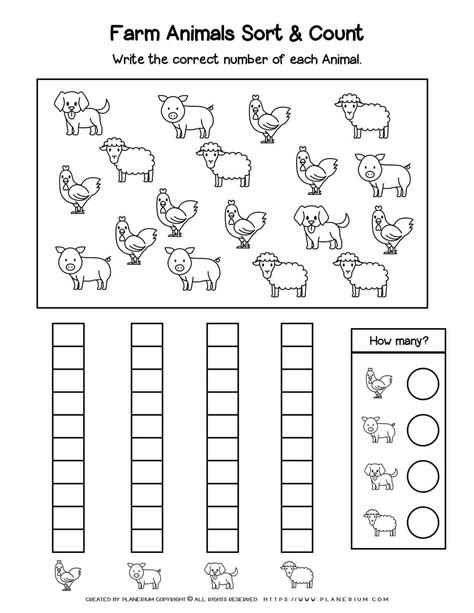 Counting Worksheets - Farm Animals | Planerium