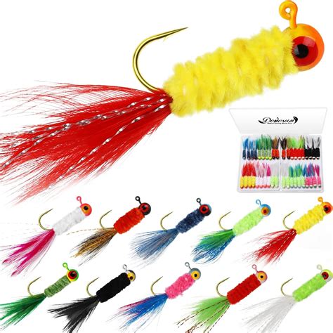 Amazon.com : Dovesun Crappie Jigs, Jig Heads with Feather Hand-Tied ...