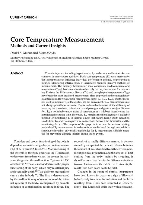 (PDF) Core temperature measurement: Methods and current insights