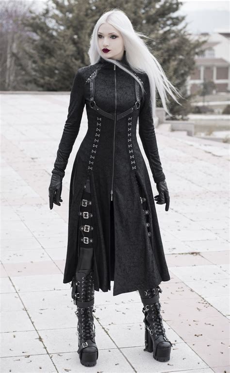 Black Gothic Dark Punk Long Coat For Women | Gothic outfits, Dark ...