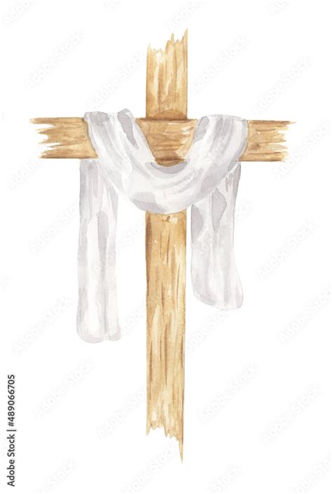 Cross Clipart, Watercolor Christian wooden cross With White Cloth ...