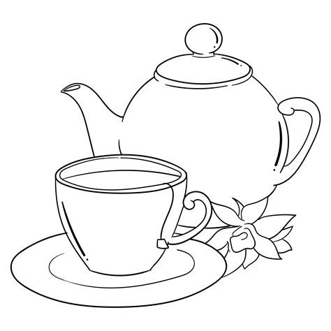 Printable Teacup Coloring Page Teapot Drawing, Tea Cup Drawing, Drawing ...