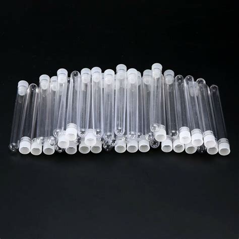 50Pcs 100mm x 12mm Transparent Plastic Test Tubes Vials With Push Caps ...