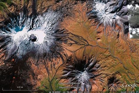 Radial Drainage on Three Volcanoes, Kamchatka, Russia — Impossible Geology