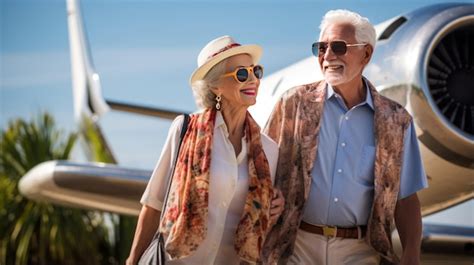 Premium Photo | An elderly couple embraces lovingly at the airport ...