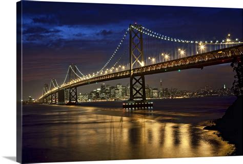 Oakland Bay Bridge and San Francisco skyline at night Wall Art, Canvas ...