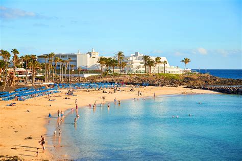 Panoramic view of Playa Blanca, the beautiful landscape of Lanzarote ...