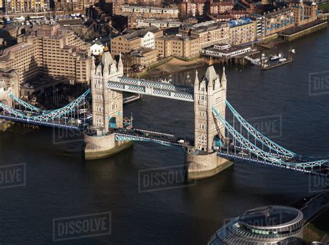 Aerial view of Tower Bridge; London, England - Stock Photo - Dissolve