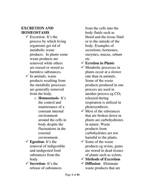 Biology Notes-converted - EXCRETION AND HOMEOSTASIS Excretion- It’s the ...