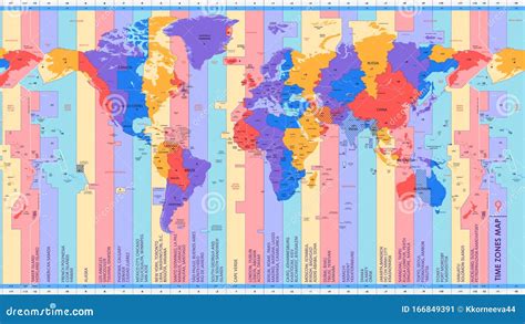 High Detail World Map of Time Zones, with Big Cities of the World ...