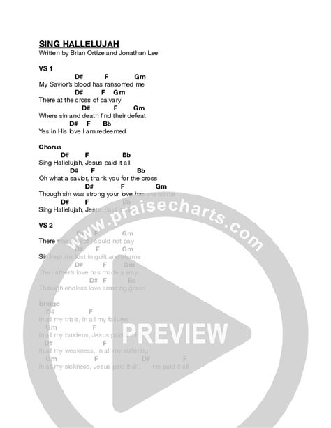 Sing Hallelujah Chords PDF (Brian Ortize) - PraiseCharts