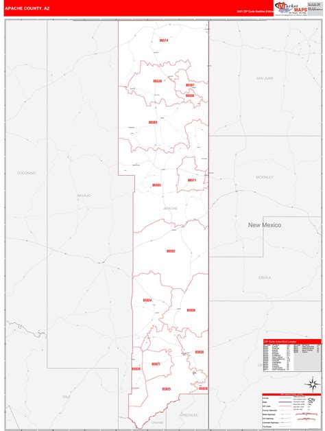 Apache County, AZ Zip Code Wall Map Red Line Style by MarketMAPS - MapSales