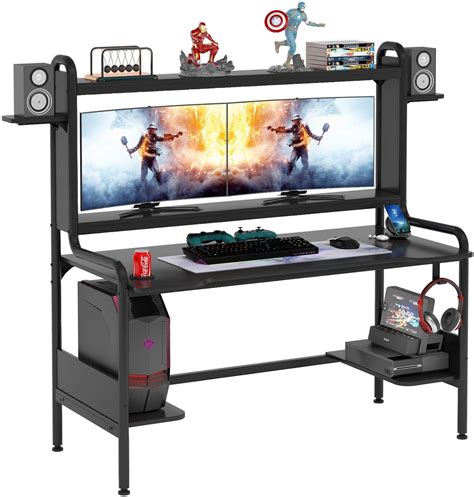 TIYASE Gaming Desk with Monitor Stand, 55 Inch Gaming Computer Desk ...