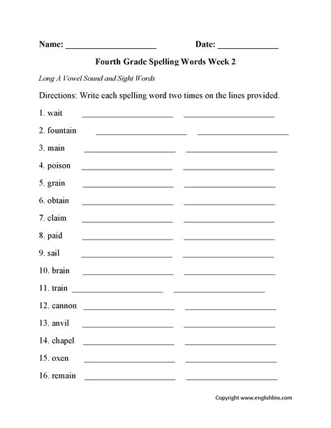 Spelling Worksheets | Fourth Grade Spelling Worksheets