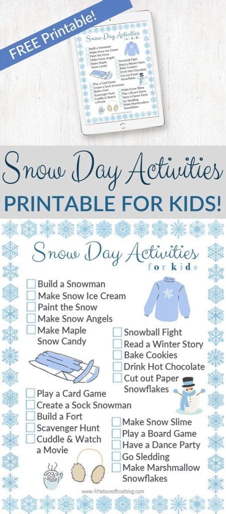 Printable Snow Day Activities Checklist - For the Love of Food